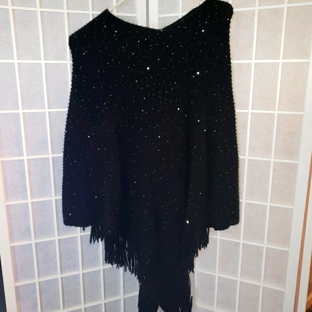 Sparkly Black Sweater Poncho